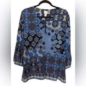 Chico’s Medallion Button Detail Top 3/4 Sleeve Baroque Blue Size 1 (Medium)
